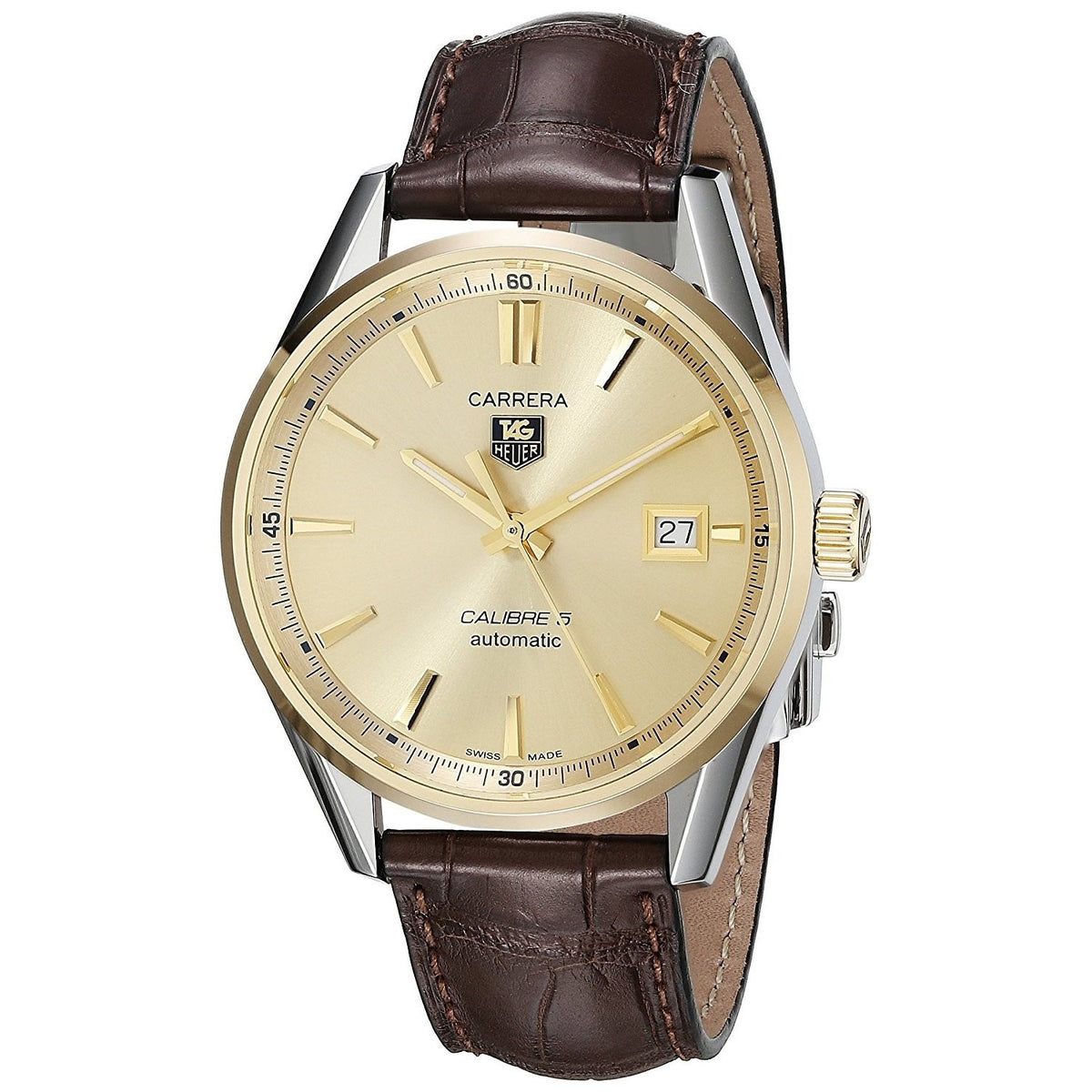 Tag Heuer Men&#39;s WAR215A.FC6181 Carrera 18kt yellow gold Automatic Brown Alligator Leather Watch