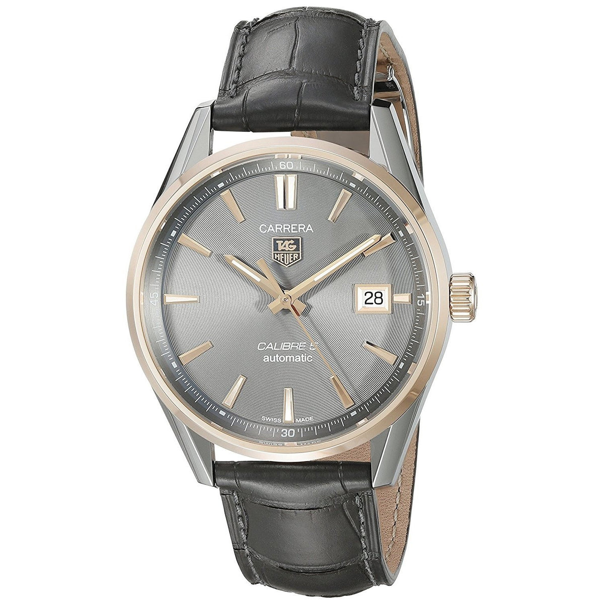 Tag Heuer Men&#39;s WAR215E.FC6336 Carrera 18kt Rose Gold Automatic Grey Alligator Leather Watch