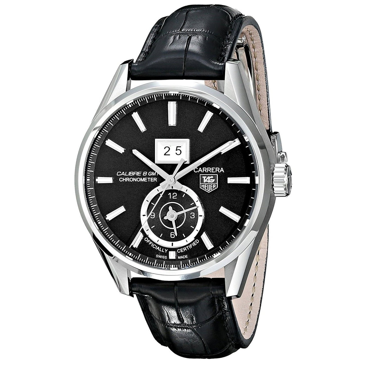 Tag Heuer Men&#39;s WAR5010.FC6266 Carrera GMT Chronometer Automatic Black Leather Watch