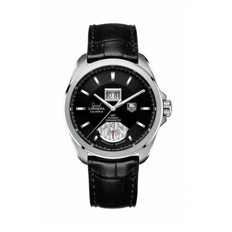 Tag Heuer Men&#39;s WAV5111.FC6225 Grand Carrera GMT ChronoMeter Automatic Black Leather Watch