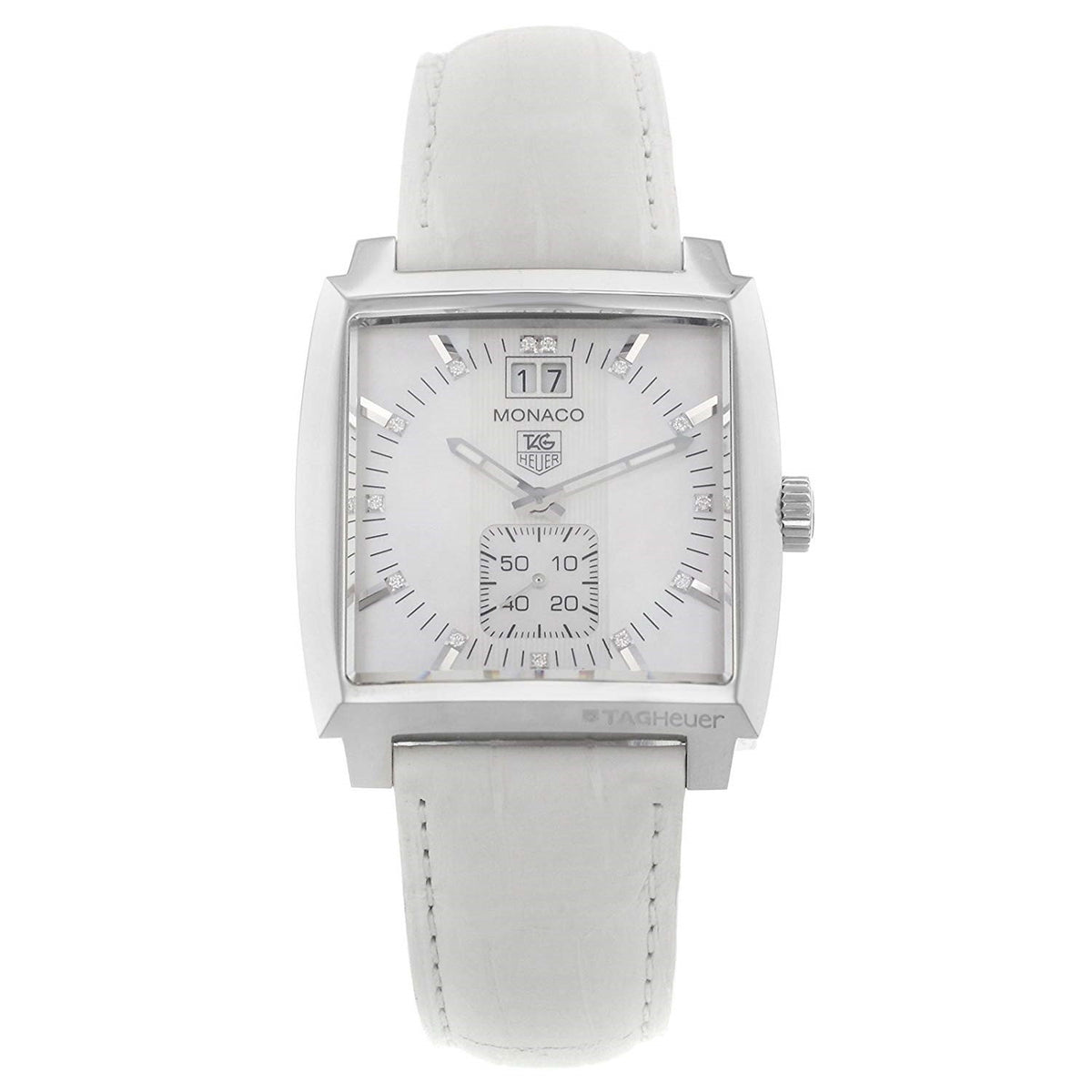 Tag Heuer Women&#39;s WAW1318.FC6247 Monaco Diamond White Leather Watch