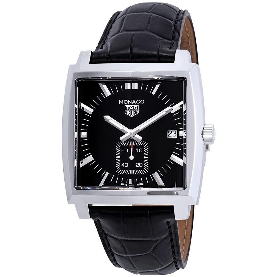 Tag Heuer Men&#39;s WAW131A.FC6177 Monaco Black Leather Watch