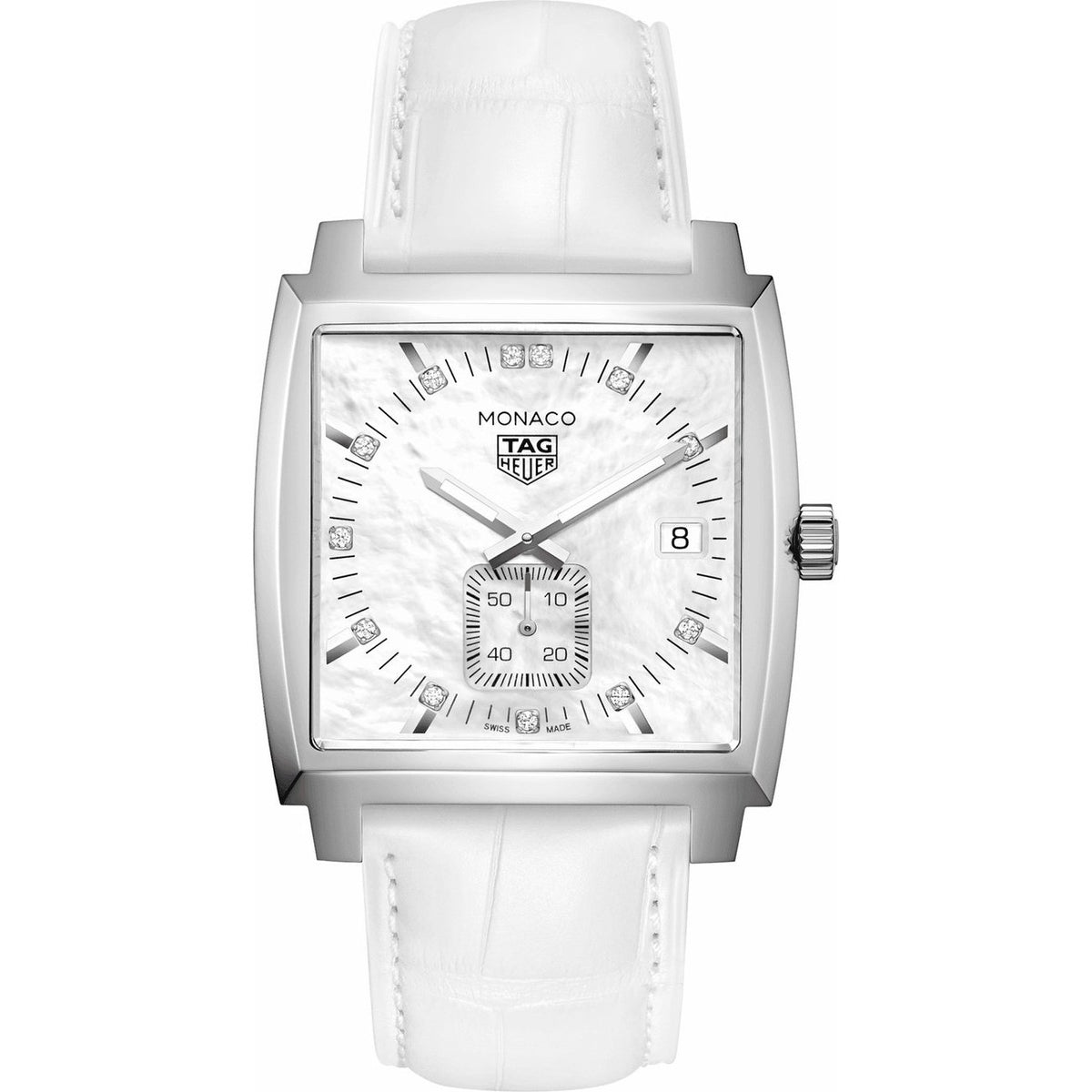 Tag Heuer Men&#39;s WAW131B.FC6247 Monaco Diamond White Leather Watch