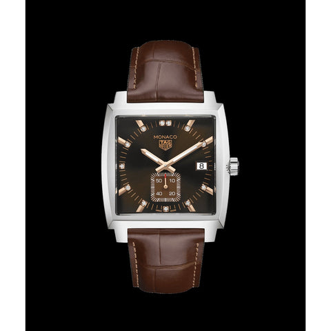 Tag Heuer Men's WAW131E.FC6420 Monaco Diamond Brown Leather Watch