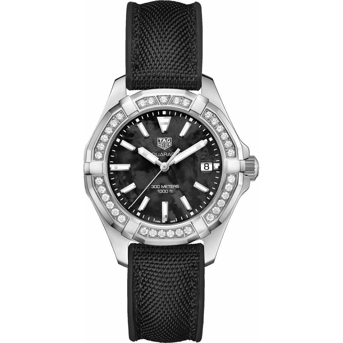 Tag Heuer Women&#39;s WAY131P.FT6092 Aquaracer Diamond Black Textile and Rubber Watch
