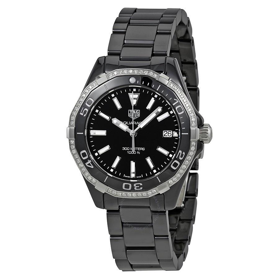 Tag Heuer Women&#39;s WAY1395.BH0716 Aquaracer Diamond Black Ceramic Watch