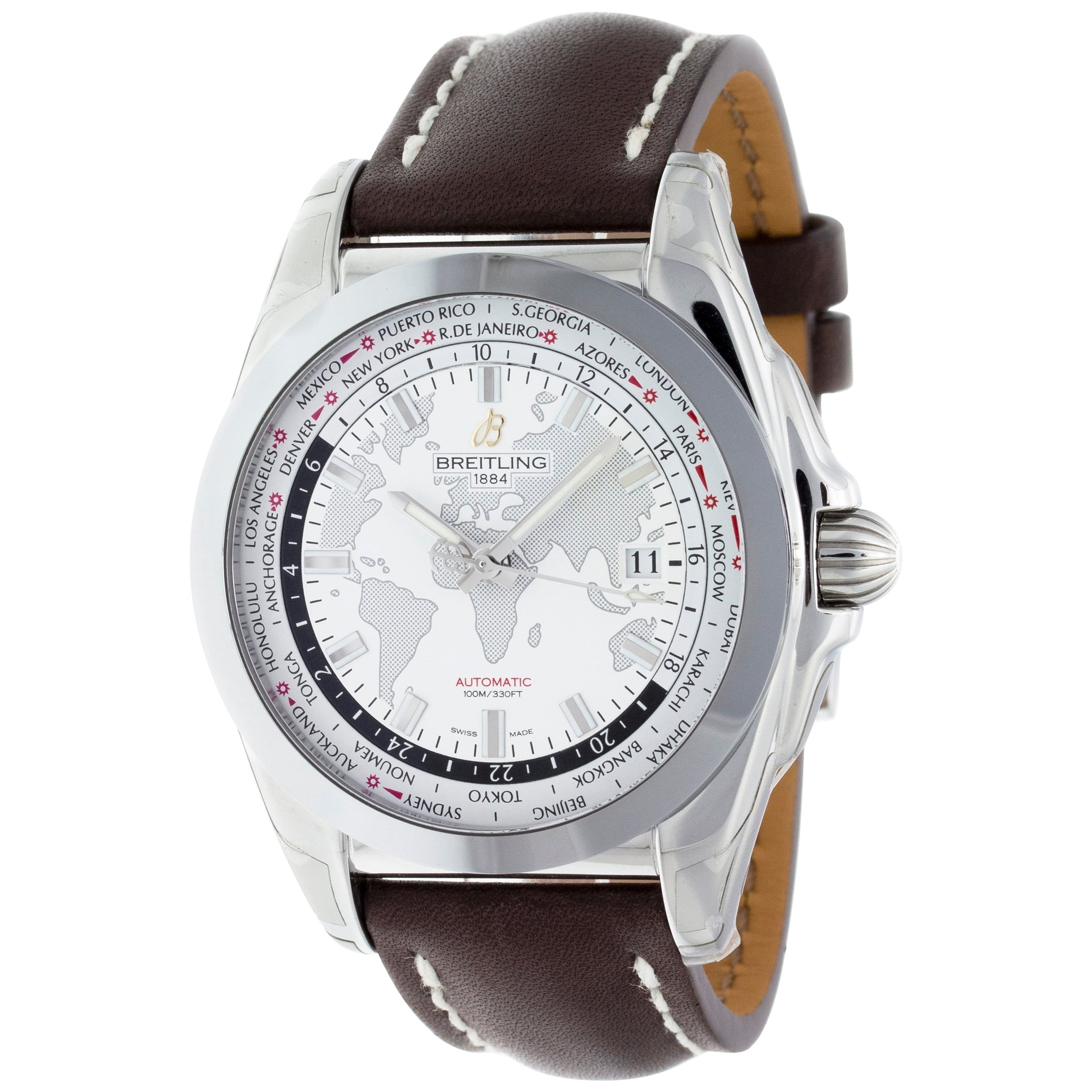 Breitling Men s WB3510U0 A777 437X Galactic Unitime Brown Leather