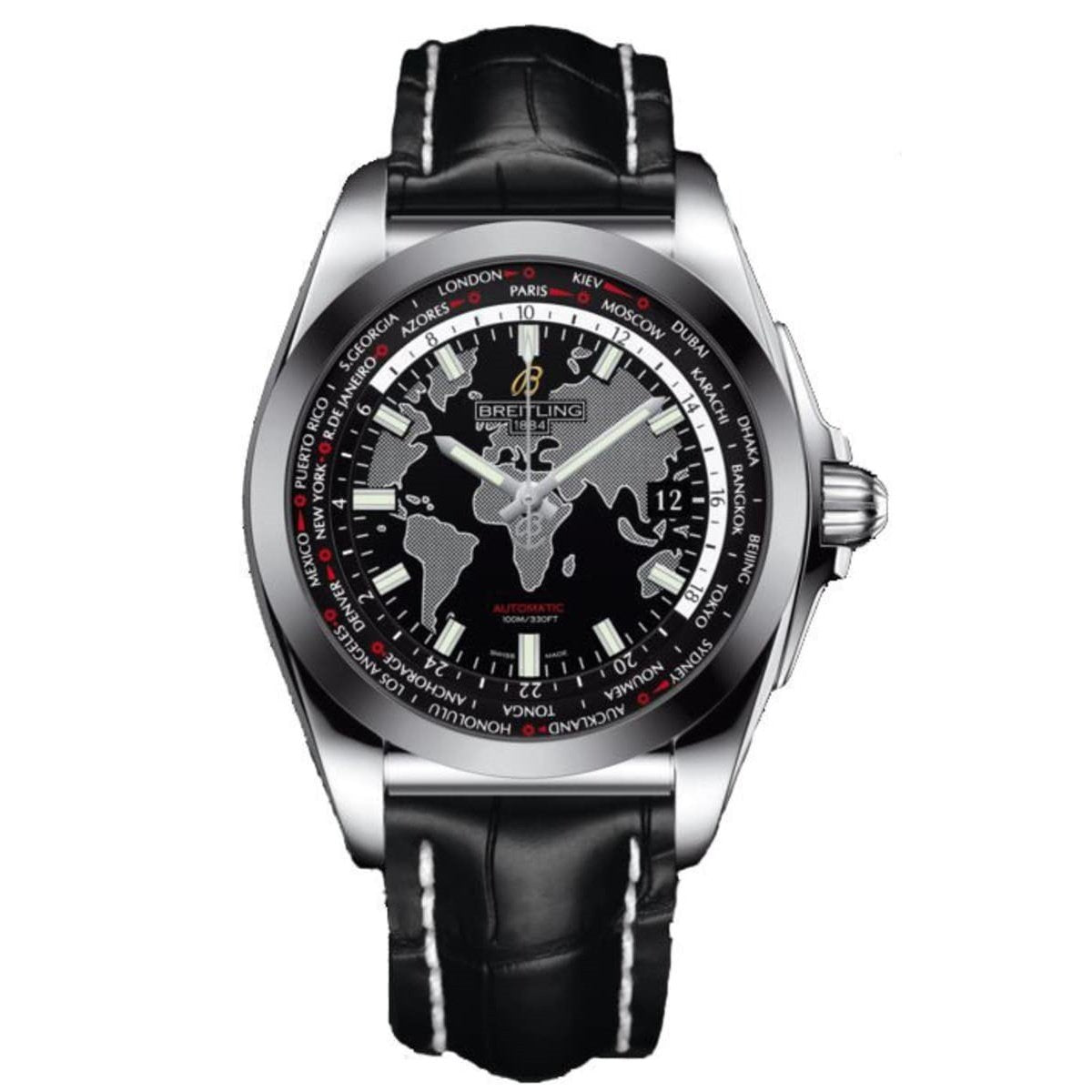 Breitling Men&#39;s WB3510U4-BD94-743P Galactic Unitime Black Leather Watch