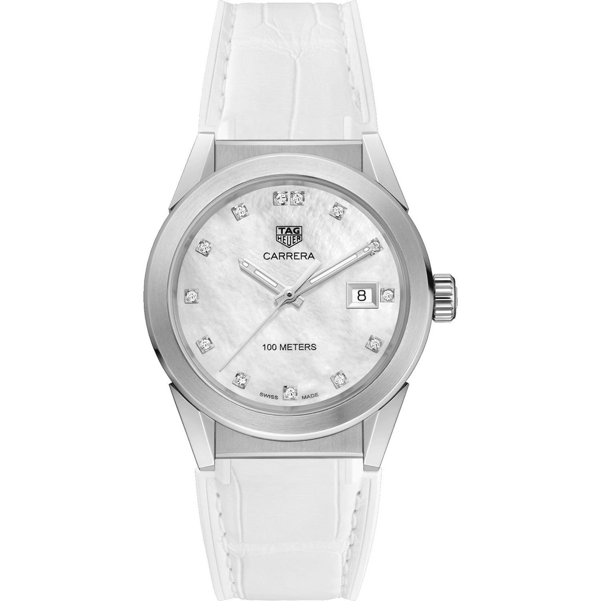 Tag Heuer Women&#39;s WBG1312.FC6412 Carrera Diamond White Leather Watch