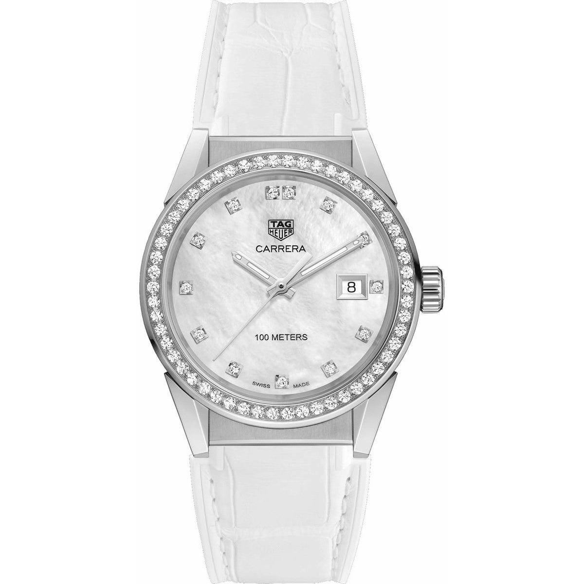 Tag Heuer Women&#39;s WBG1315.FC6412 Carrera Diamond White Leather Watch