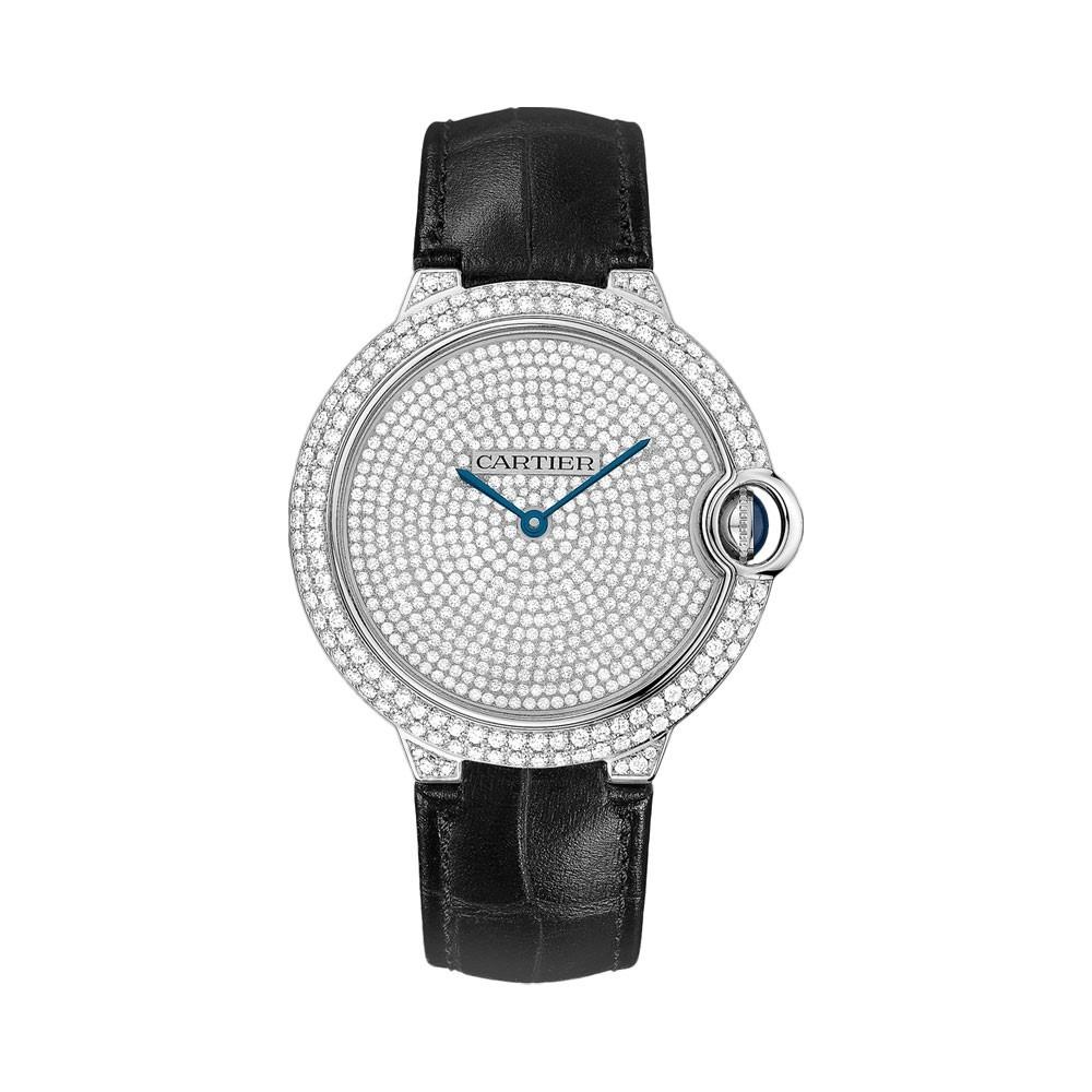 Cartier Unisex WE902049 Ballon Bleu Diamonds Black Leather Watch