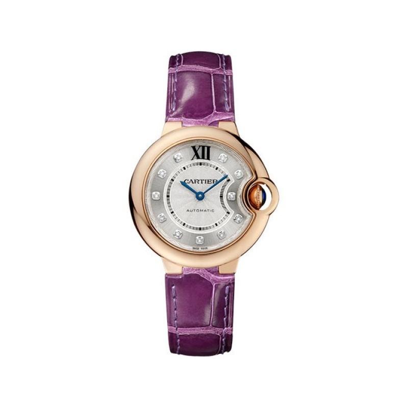 Cartier Women&#39;s WE902063 Ballon Bleu Diamonds Purple Leather Watch