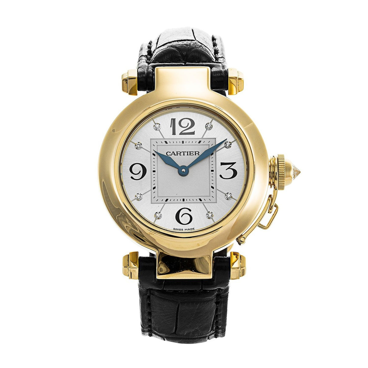 Cartier Women's WJ11891G Pasha Diamond Black Leather Watch