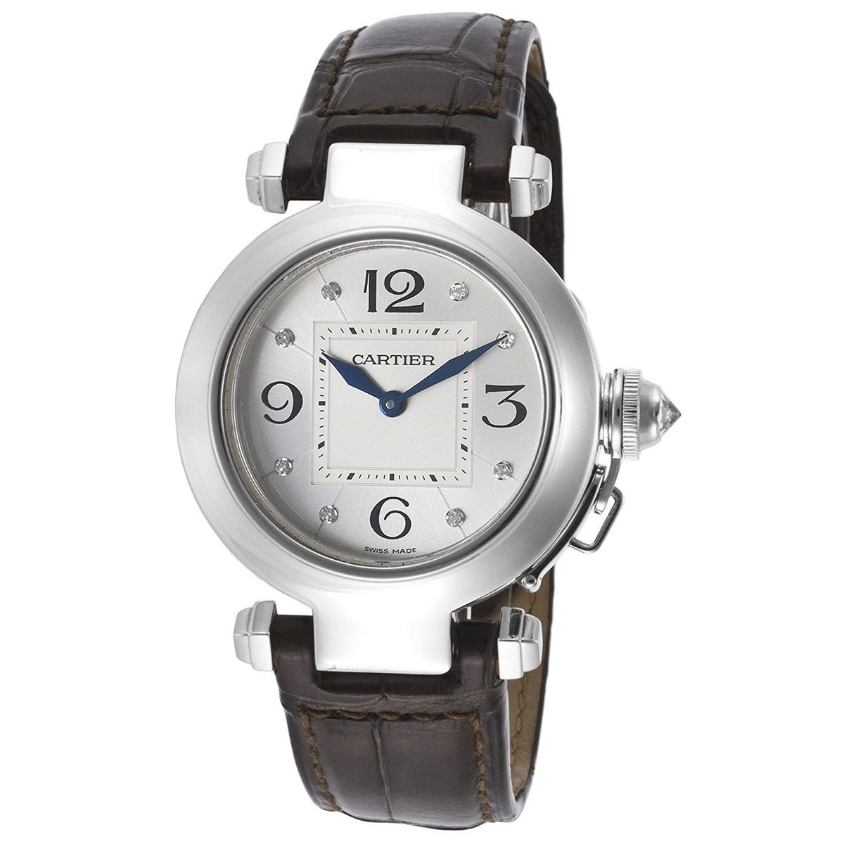 Cartier Women's WJ11902G Pasha Diamond Black Leather Watch