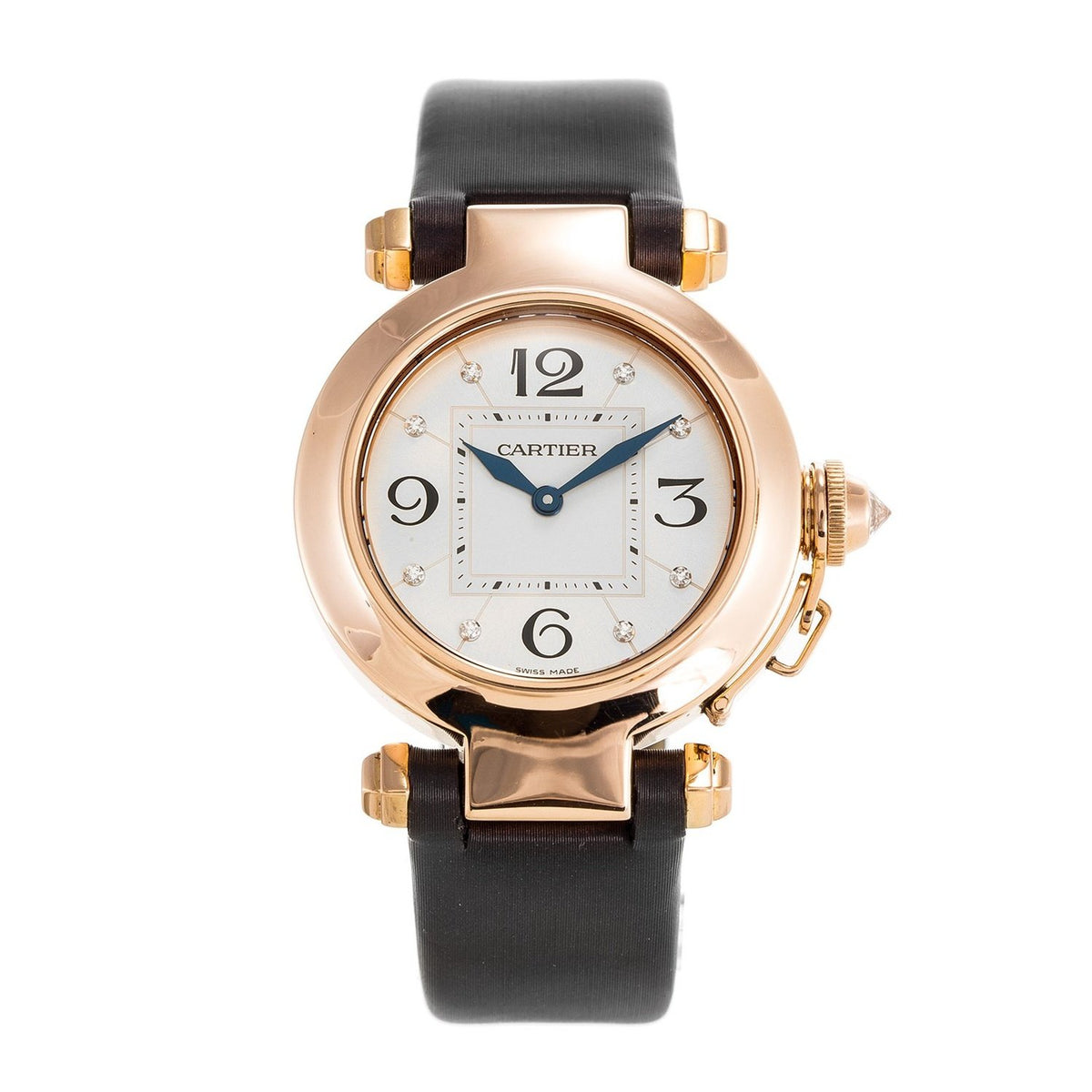 Cartier Women's WJ11913G Pasha Diamond Black Leather Watch