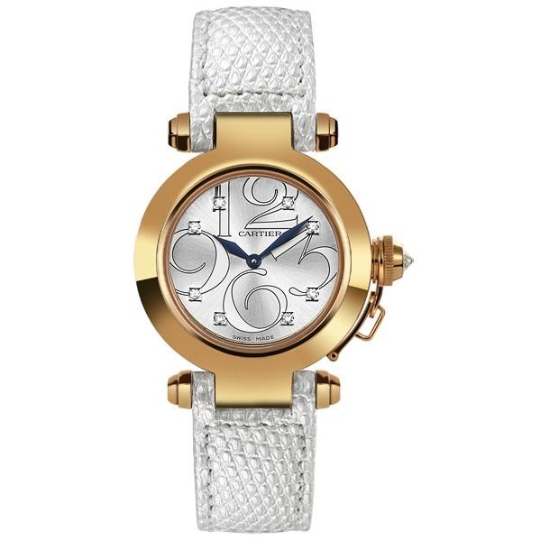 Cartier Women's WJ123021 Pasha Diamond White Leather Watch