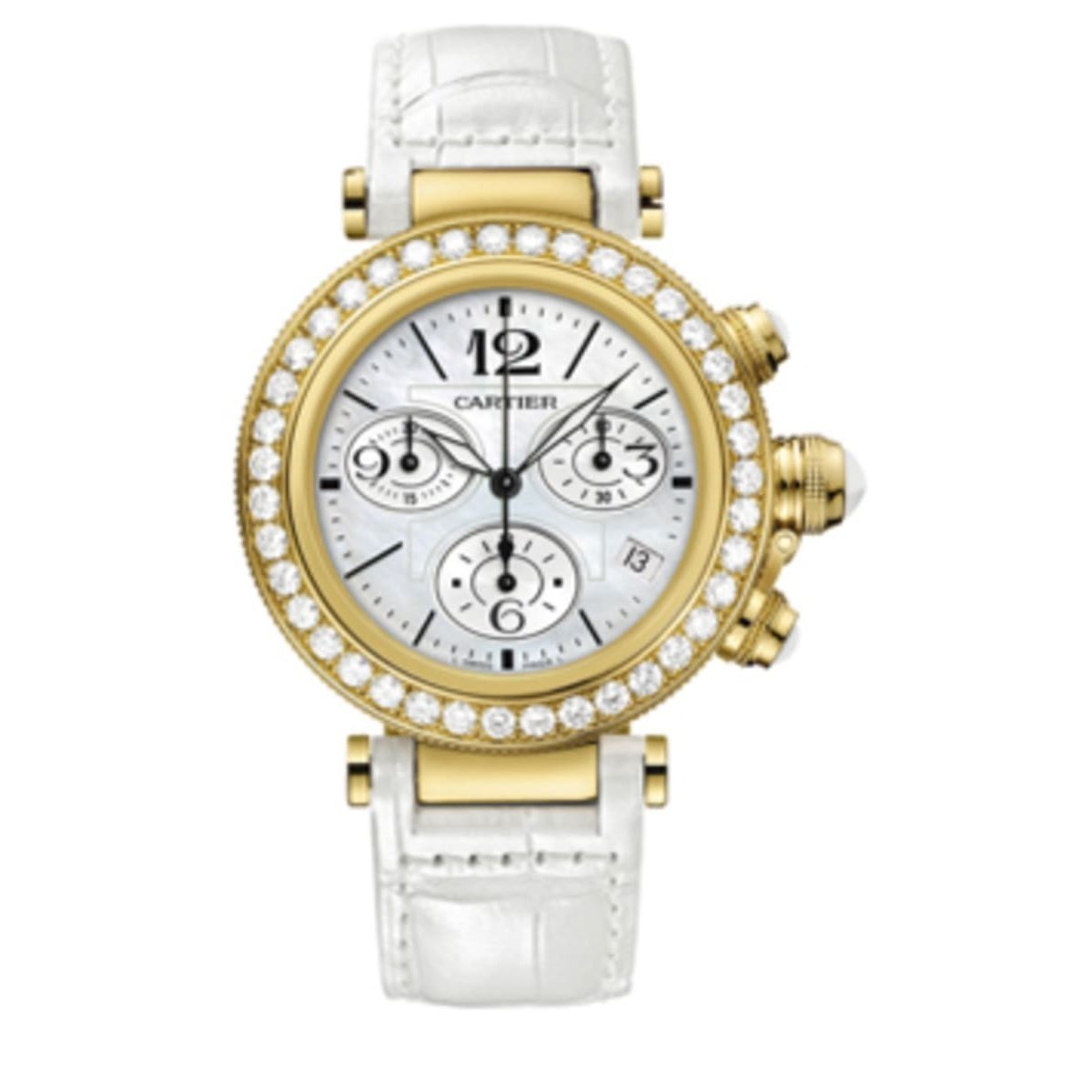 Cartier Women's WJ130009 Pasha Chronograph White Leather Watch