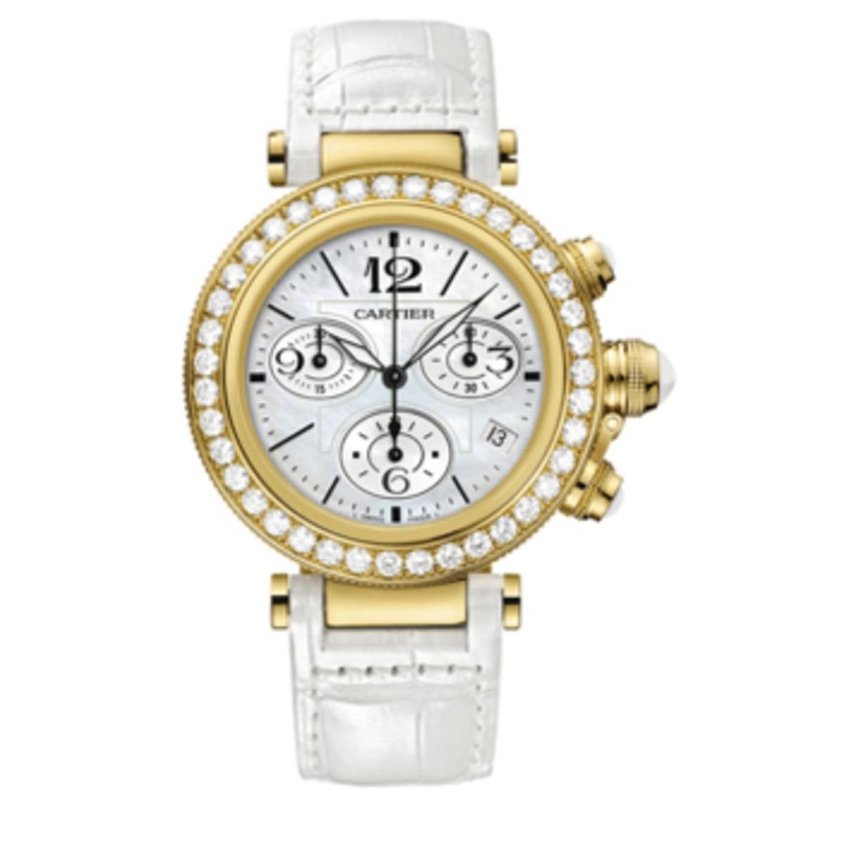 Cartier Women&#39;s WJ130009 Pasha Chronograph White Leather Watch