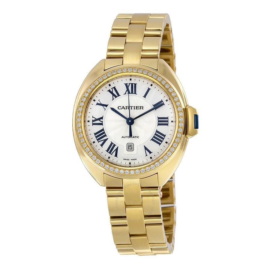 Cartier Women's WJCL0004 Clé Silvered Flinqué 18 Kt Yellow Gold Diamond Automatic Gold 18 Kt Yellow Gold Watch