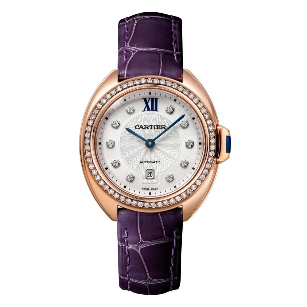 Cartier Women's WJCL0038 Cle De Cartier Diamond Purple Leather Watch