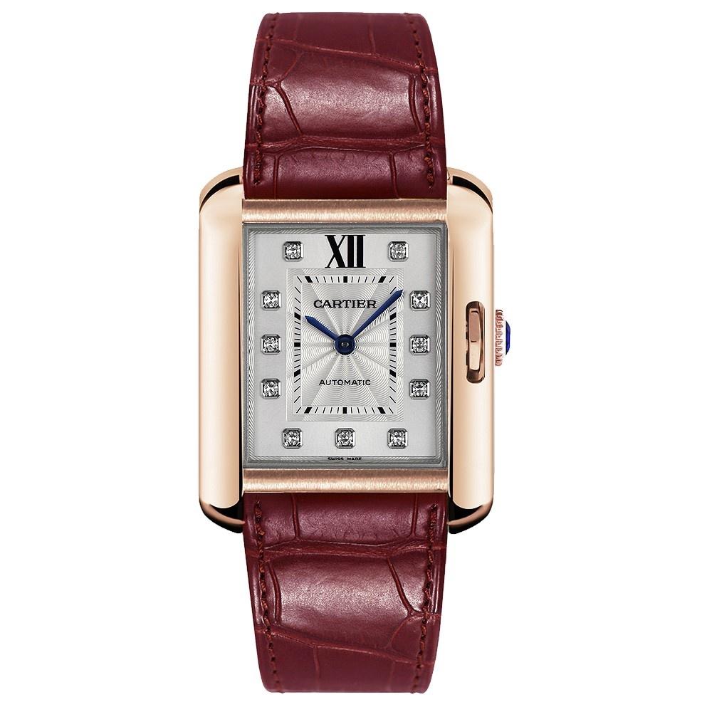Cartier Women's WJTA0006 Tank Anglaise 18Kt Rose Gold Diamond Bordeaux Leather Watch