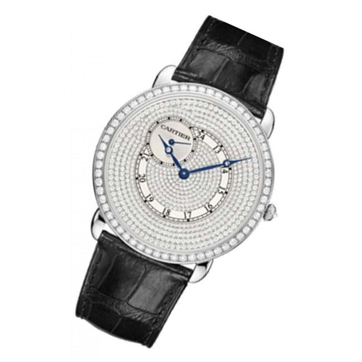 Cartier Men's WR007003 Ronde Louis Diamond Black Leather Watch