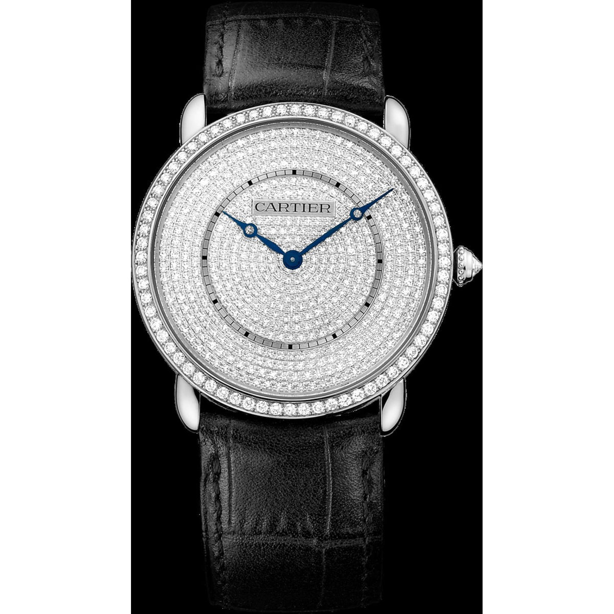 Cartier Men's WR007007 Ronde Louis Diamond Black Leather Watch