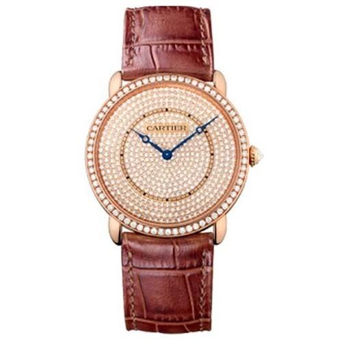 Cartier Women's WR007008 Ronde Louis Diamond Brown Leather Watch