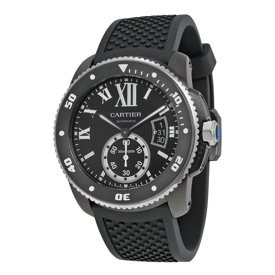 Cartier Men&#39;s WSCA0006 Calibre de Diver Automatic Black Rubber Watch