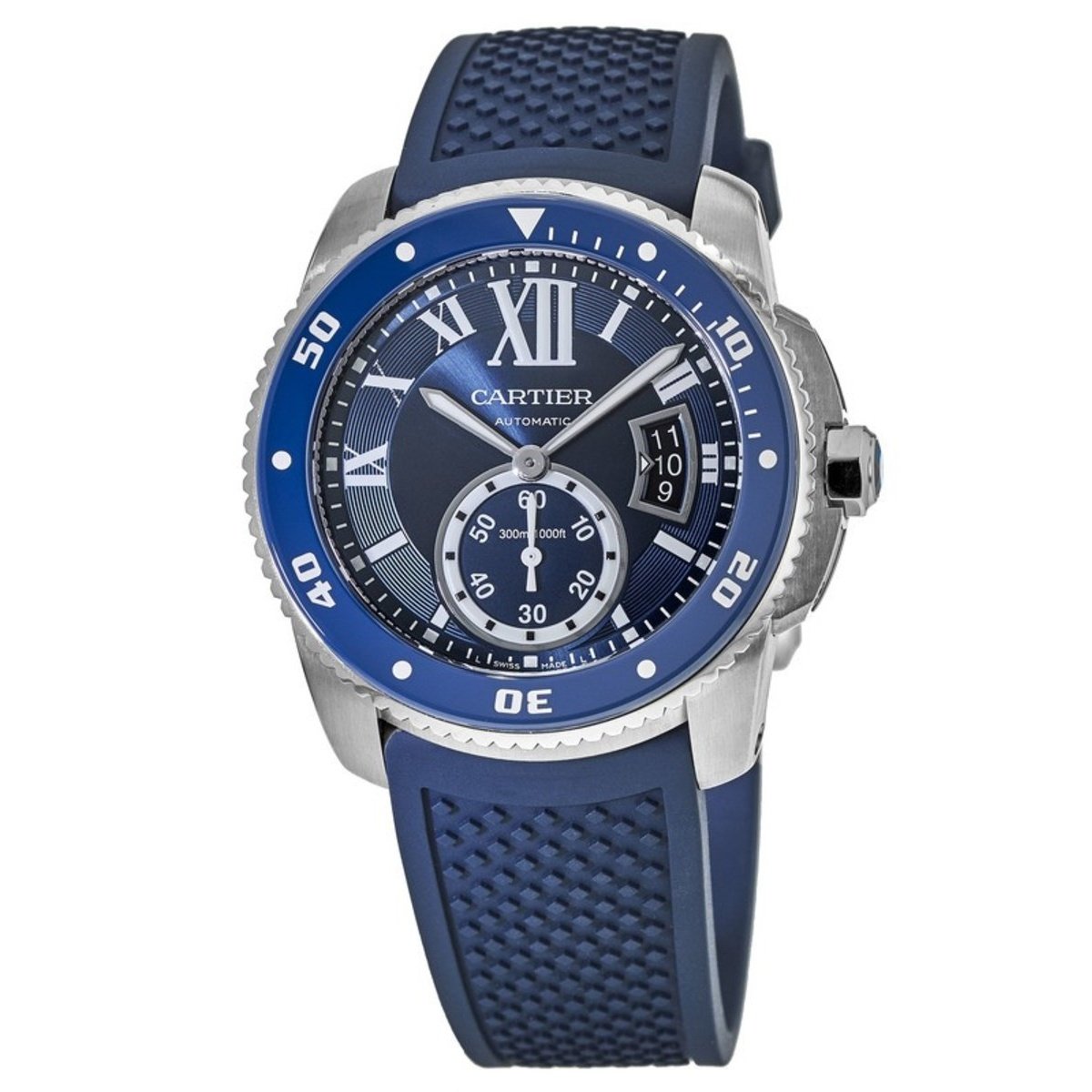 Cartier Men&#39;s WSCA0011 Calibre Diver Automatic Blue Rubber Watch