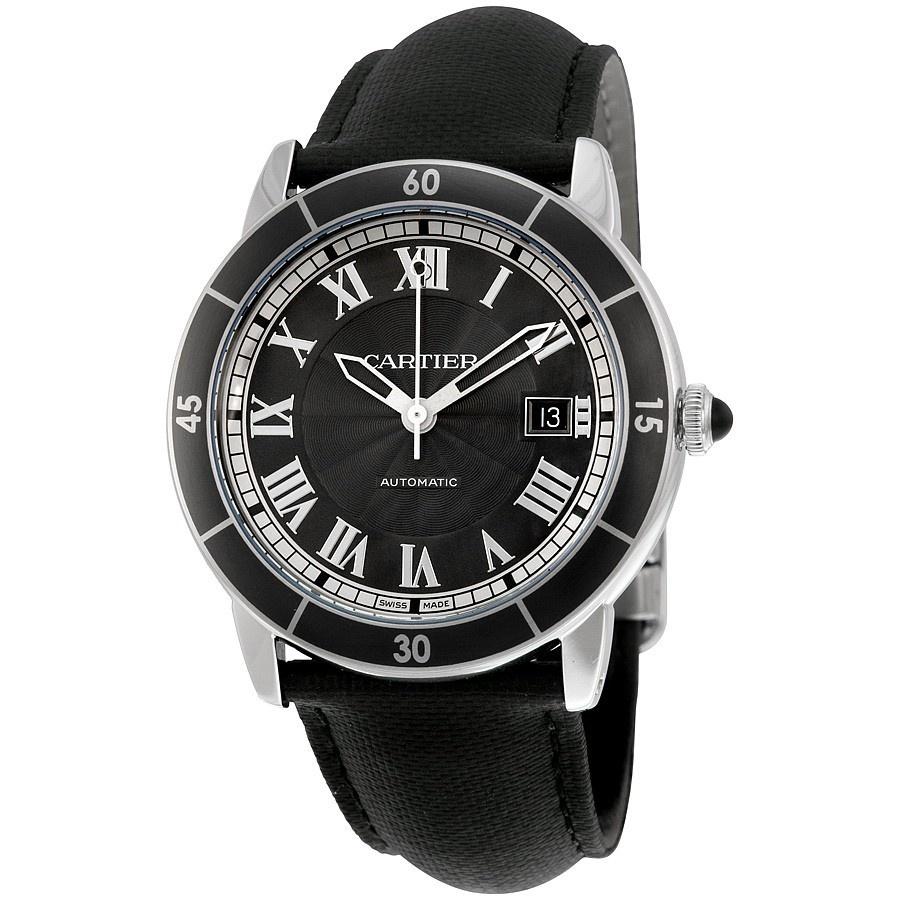 Cartier Men&#39;s WSRN0003 Ronde Croisiere Automatic Black Leather Watch