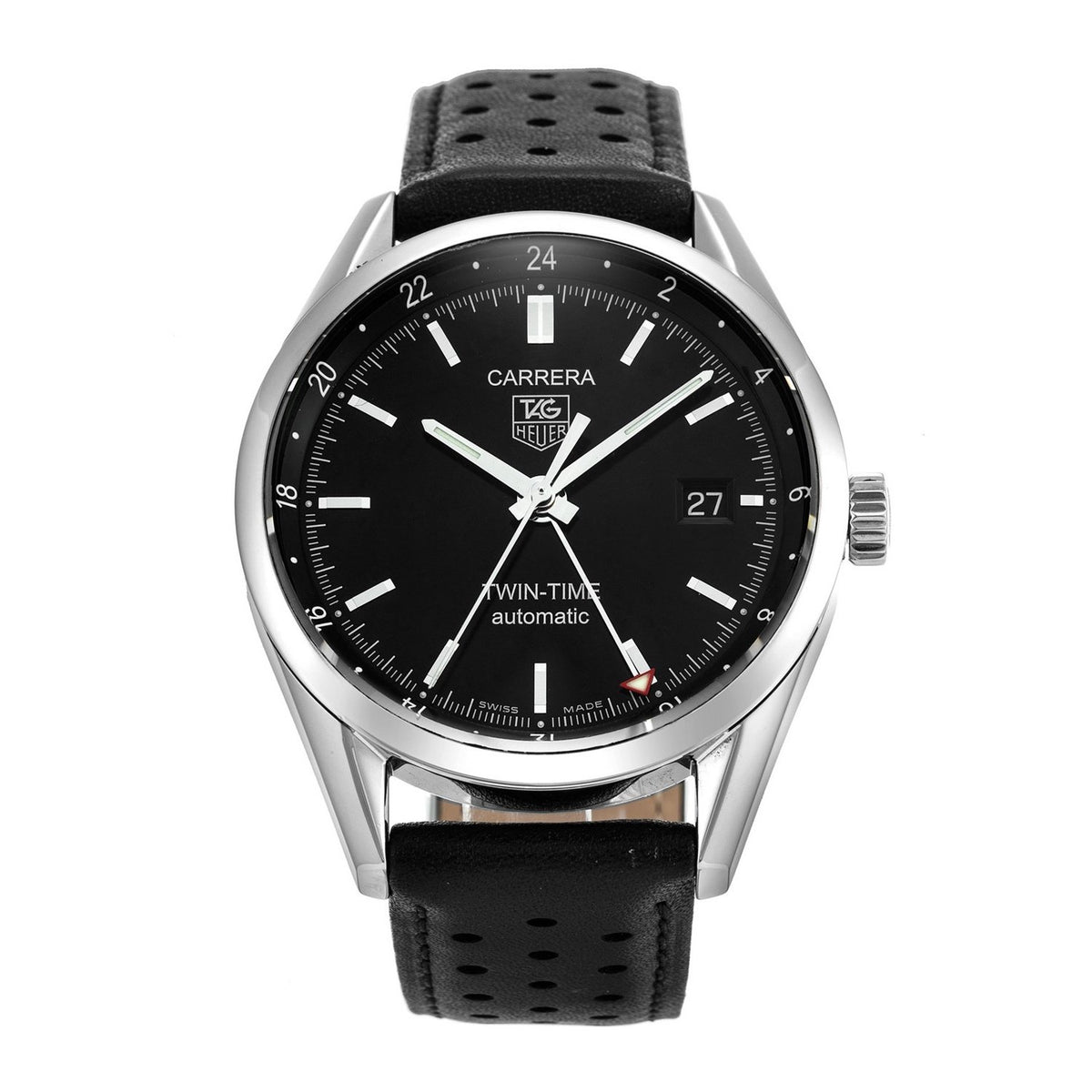 Tag Heuer Men&#39;s WV2115.FC6182 Carrera Automatic Black Leather Watch