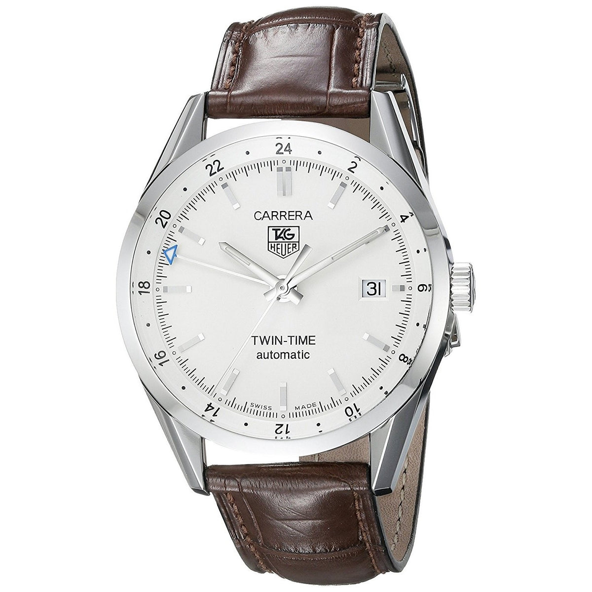 Tag Heuer Men&#39;s WV2116.FC6181 Carerra Twin Time Automatic Brown Leather Watch