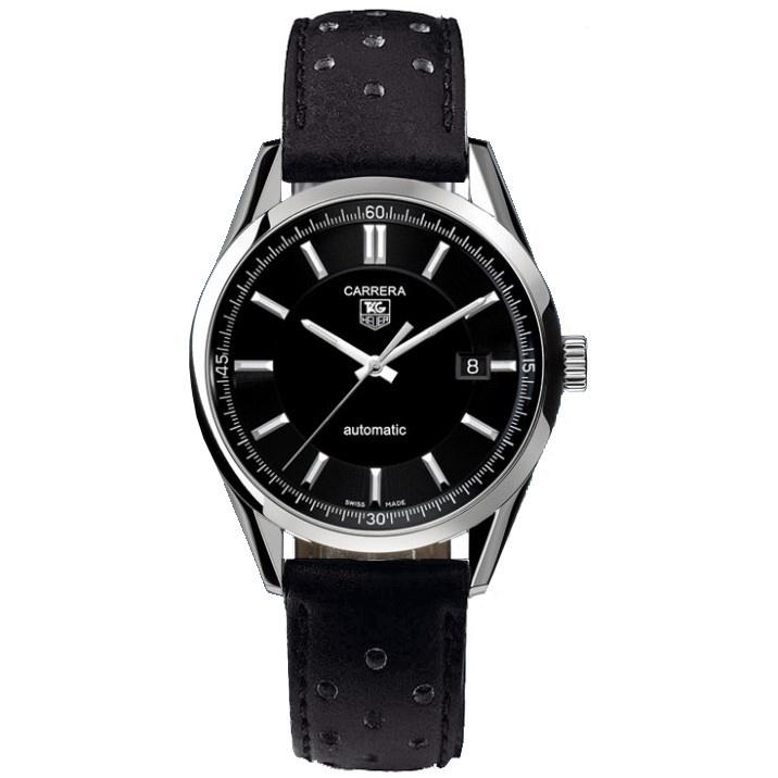 Tag Heuer Men&#39;s WV211A.FC6182 Carrera Automatic Black Leather Watch