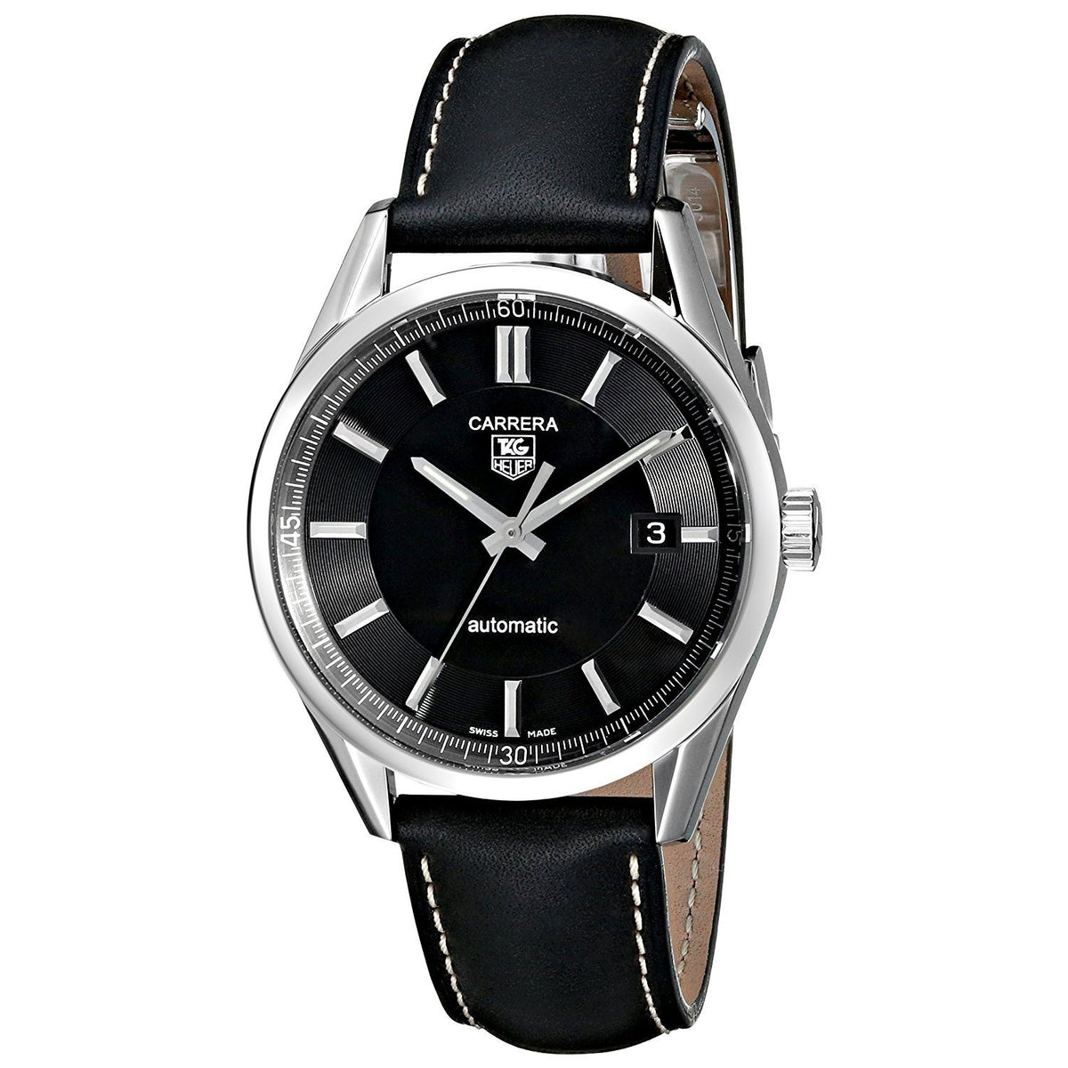 Tag Heuer Men&#39;s WV211B.FC6202 Carrera Automatic Black Leather Watch
