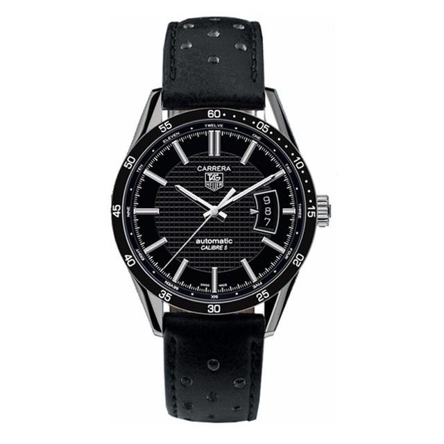 Tag Heuer Men&#39;s WV211M.FC6182 Carrera Automatic Black Leather Watch