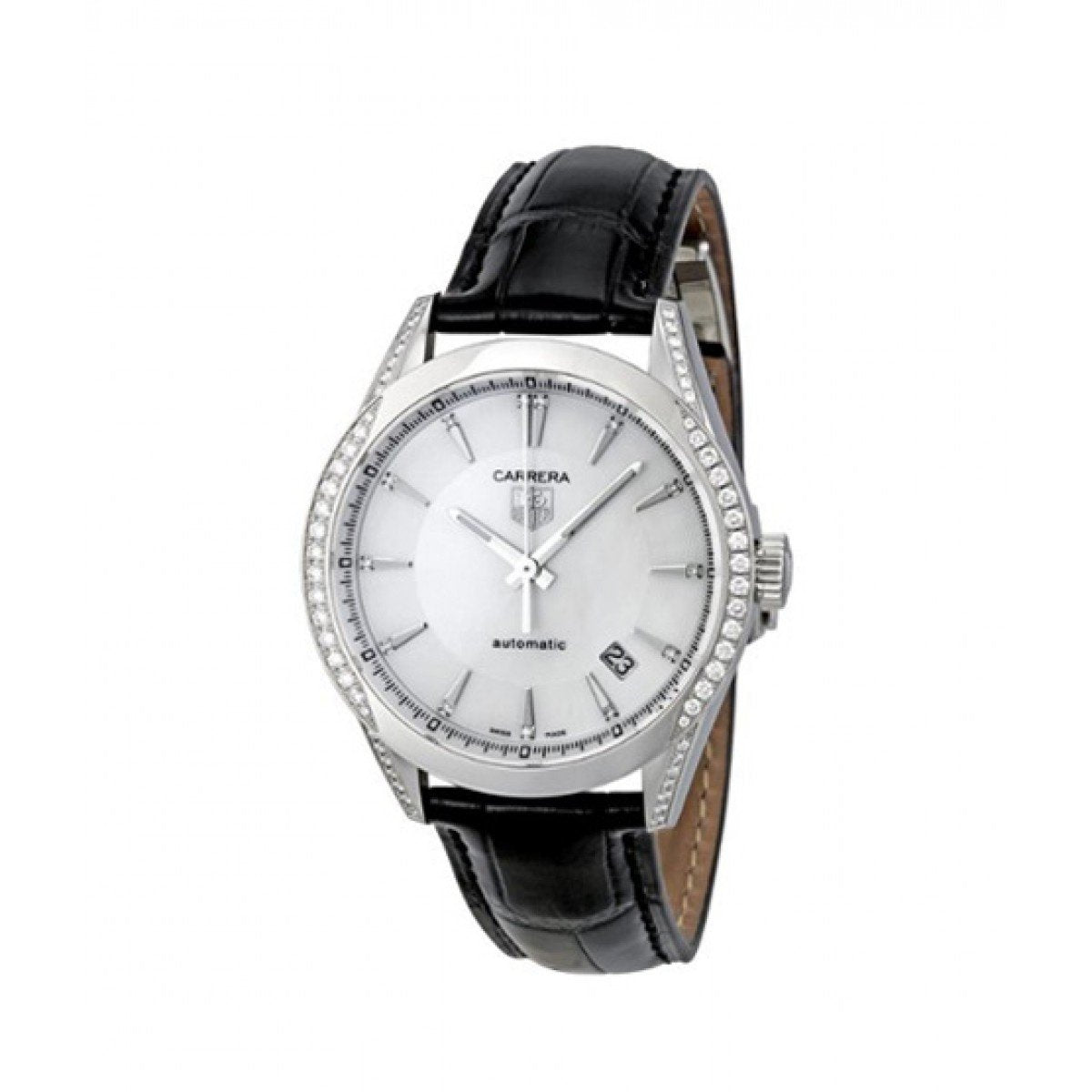 Tag Heuer Men&#39;s WV2212.FC6302 Carrera Diamond Automatic Black Leather Watch