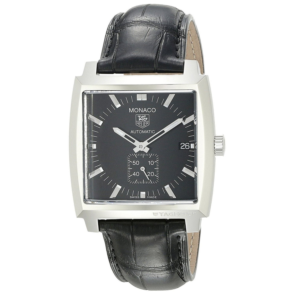Tag Heuer Men&#39;s WW2110.FC6177 Monaco Automatic Black Leather Watch