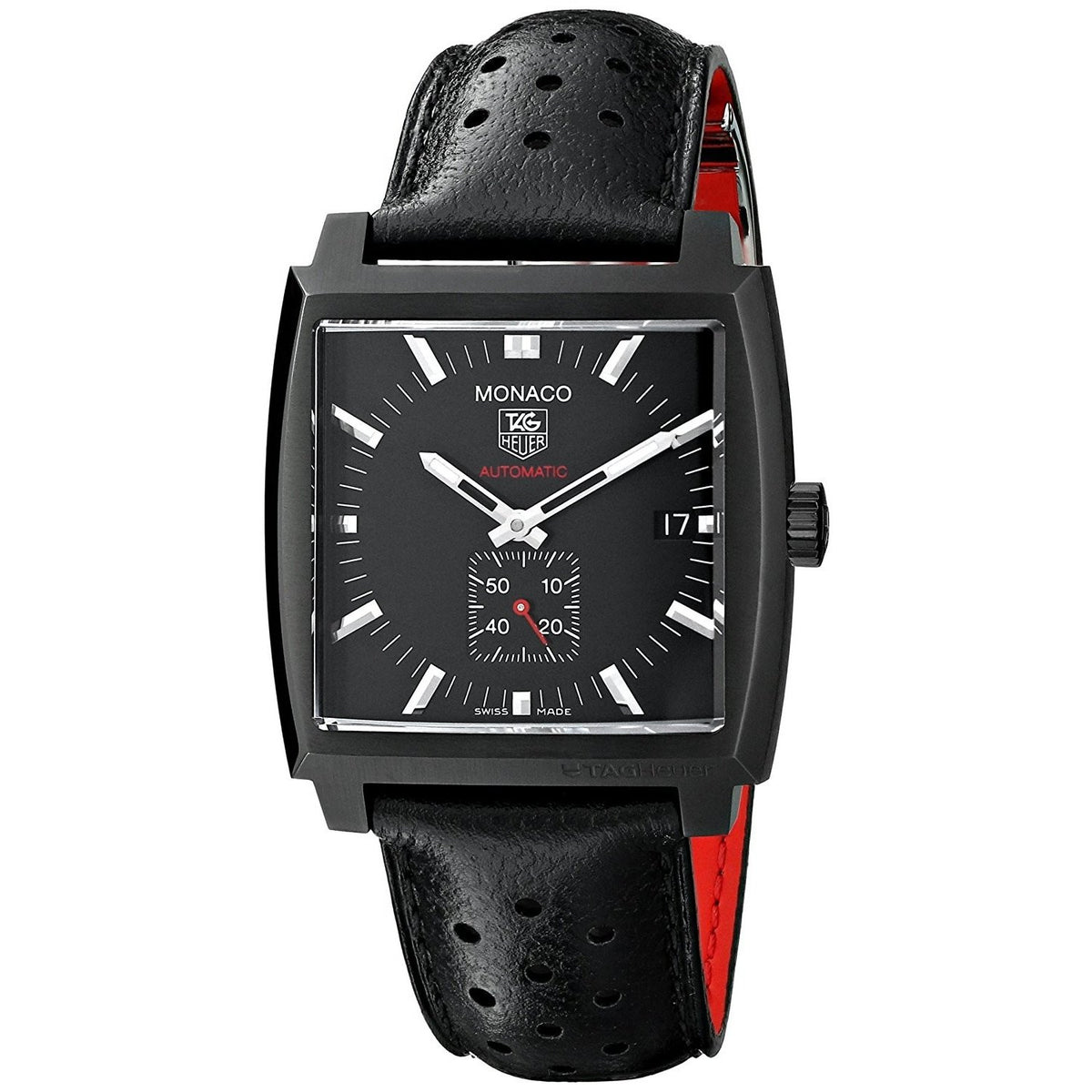 Tag Heuer Men&#39;s WW2119.FC6338 Monaco Automatic Black Leather Watch