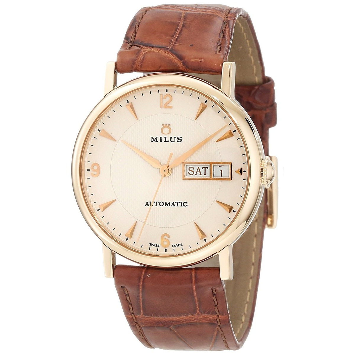 Milus Men&#39;s XEP203 Montre 18kt Rose gold Automatic Brown Leather Watch