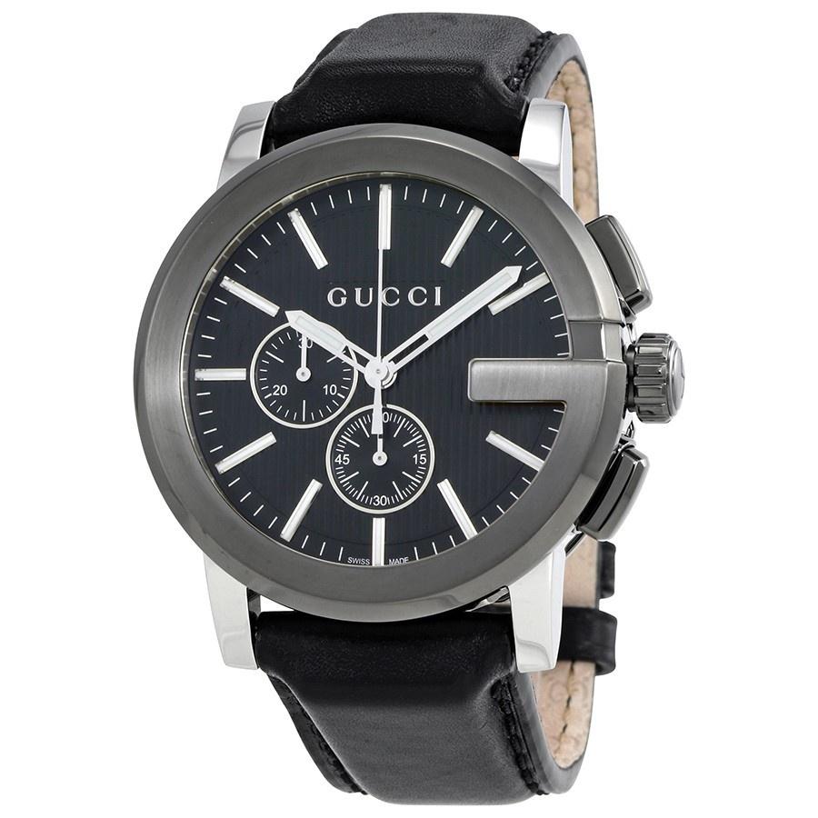 Gucci Men&#39;s YA101205 G-Chrono Chronograph Black Leather Watch