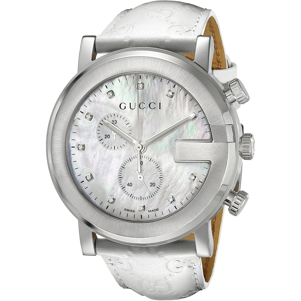 Gucci Men's YA101342 G-Chrono Chronograph White Leather Watch