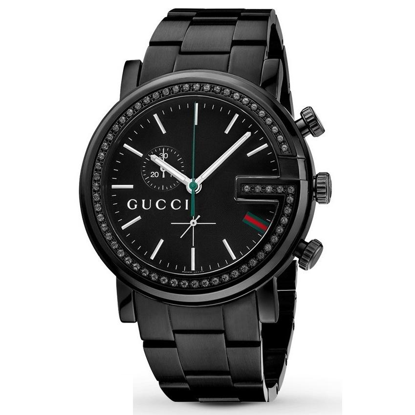 Gucci Women&#39;s YA101347 G-Chrono Chronograph Diamond Black Stainless Steel Watch