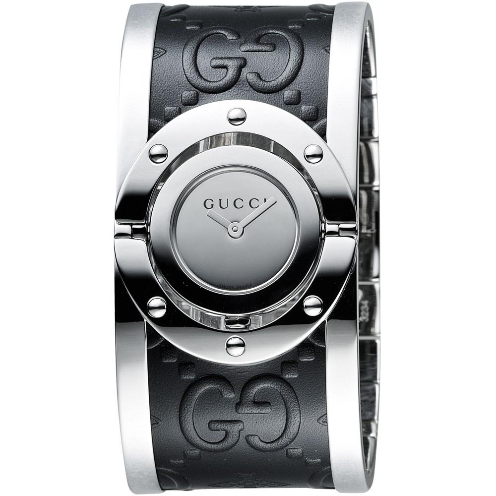 Gucci Women&#39;s YA112441 Twirl Black Stainless steel and Leather Watch