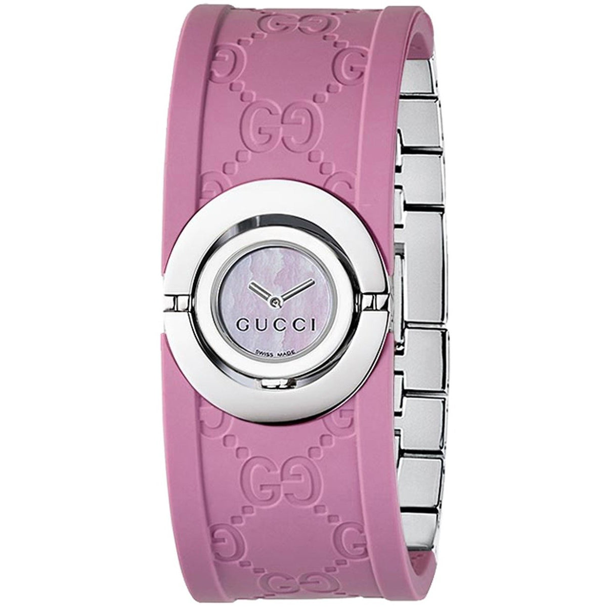 Gucci Women's YA112521 112 The Twirl Pink Rubber and Stainless Steel Watch