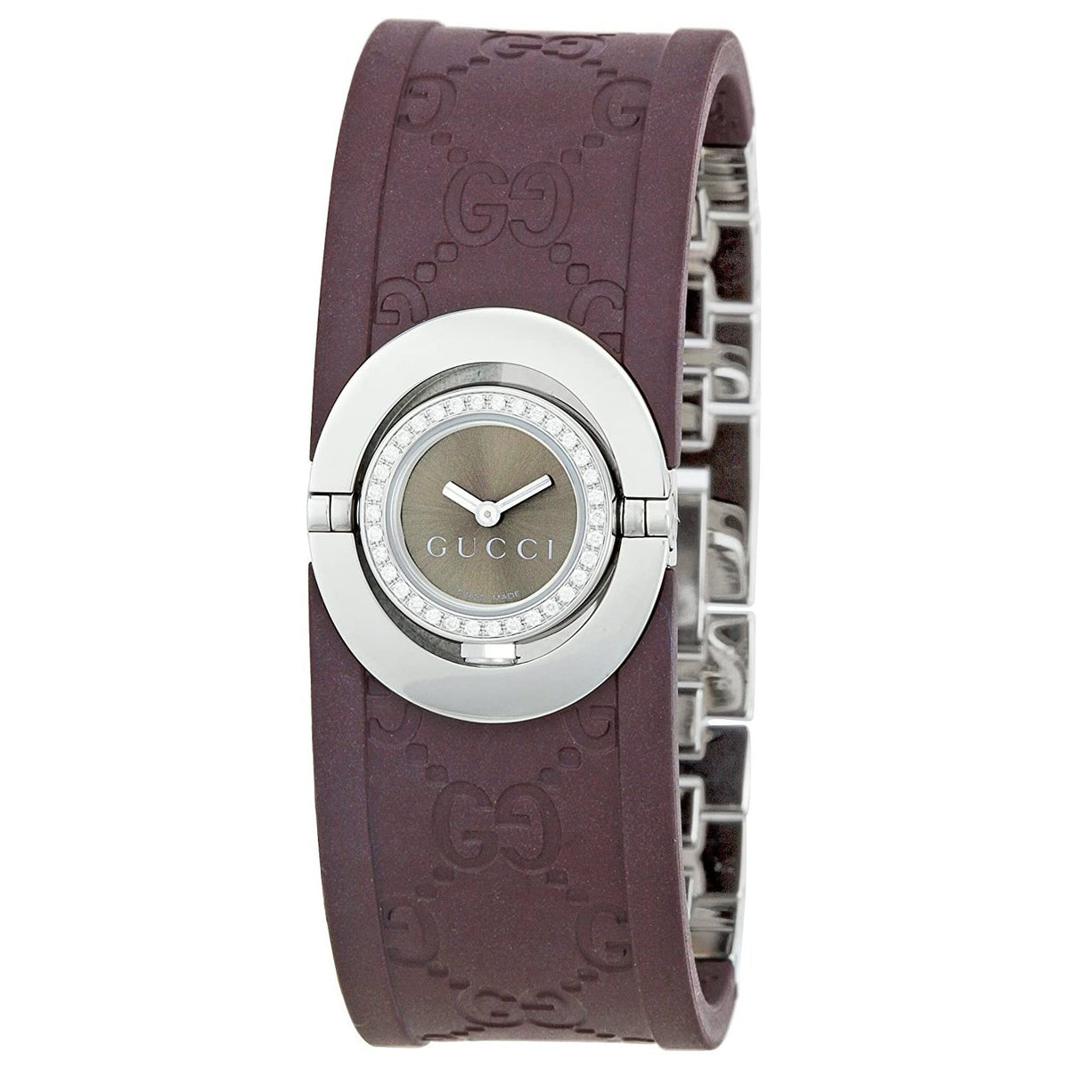 Gucci Women's YA112528 112 The Twirl Brown Rubber and Stainless Steel Watch