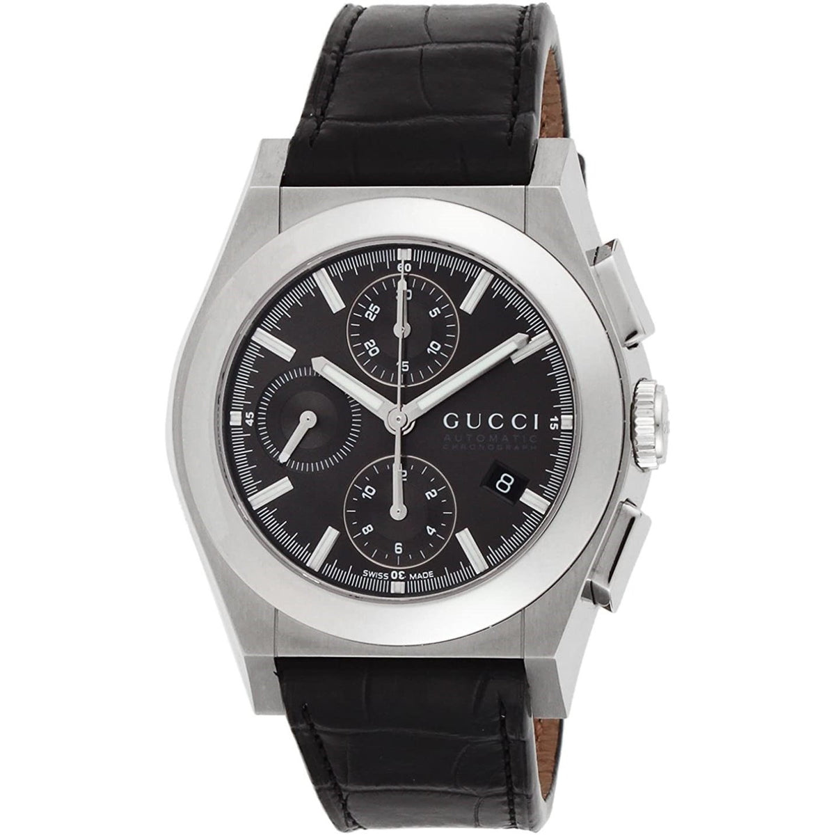 Gucci Men's YA115207 115 Pantheon Chronograph Black Leather Watch