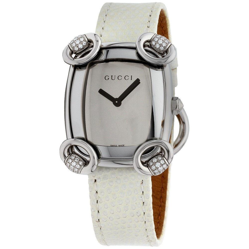 Gucci Women's YA117506 Horsebit Cocktail White Leather Watch