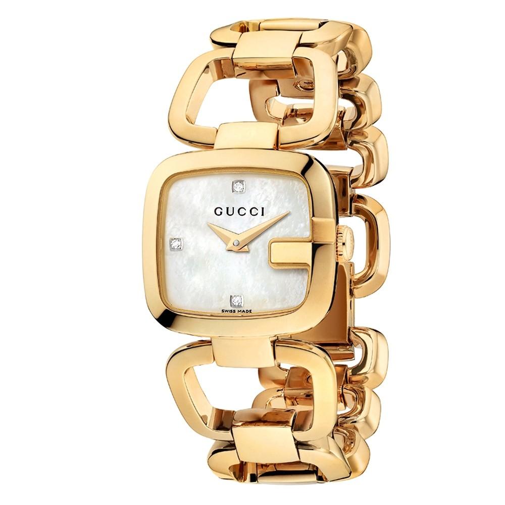 Gucci Women&#39;s YA125513 G-Gucci Diamond Gold-Tone Stainless Steel Watch