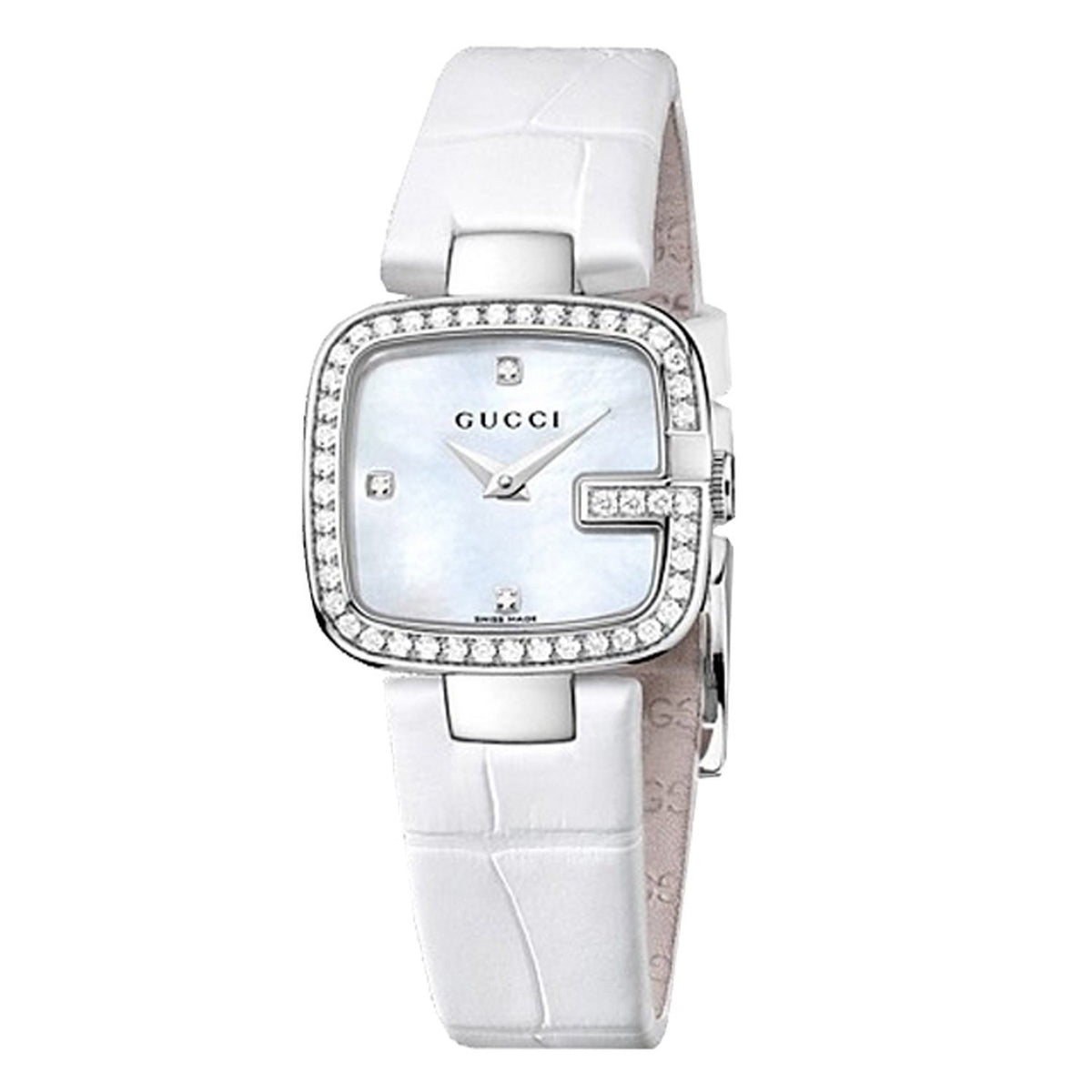 Gucci Women's YA125514 G- Diamond White Leather Watch